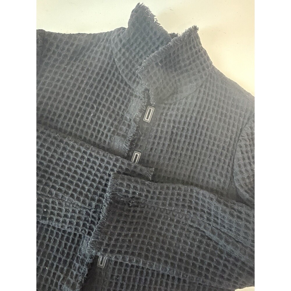 Linda Allard Ellen Tracy Black 100% Wool Waffle Knit Fringe Jacket Blazer Size 6